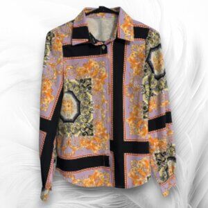 New Women’s Baroque Print Long Sleeve Shirt Button-Up Shirt Size: M